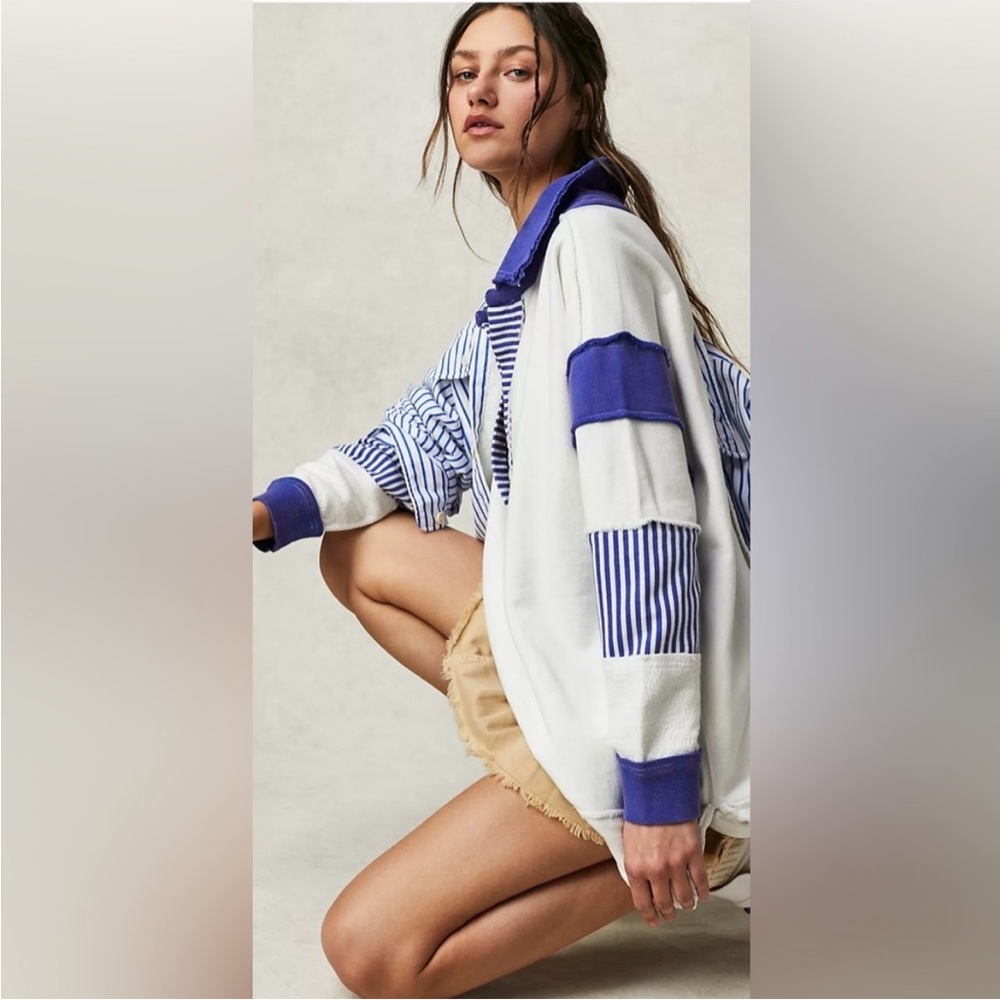 We the Free - Blue and White Striped Oversized Polo